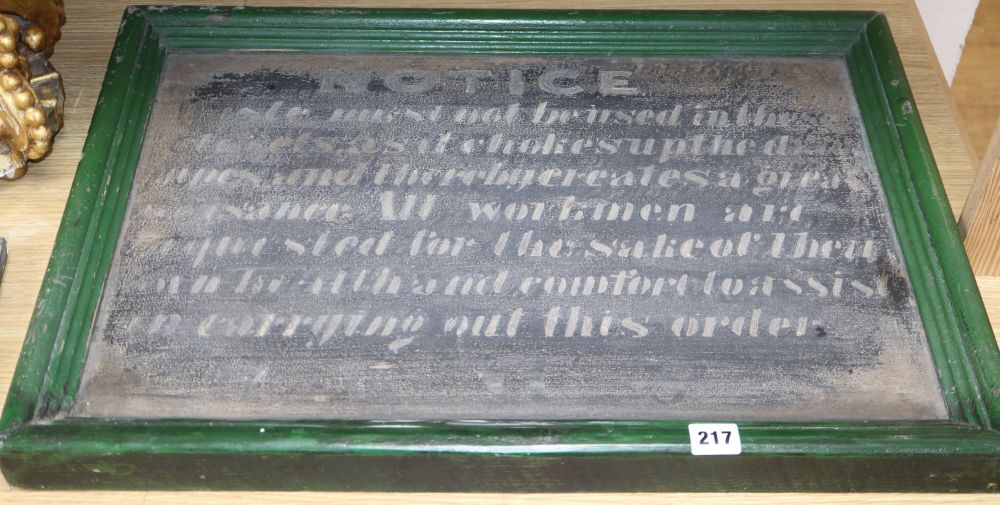 A Warning Notice sign, c.1840, overall 66 x 45cm